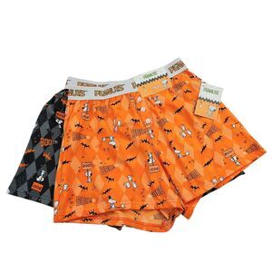 Peanuts Fleece Boxer Briefs Mens Small Orange Black Set of 2 Soft Underwear
